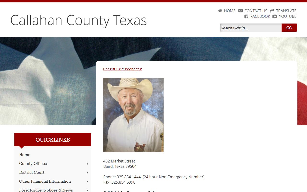 Callahan County Jail sheriff page with inmate lookup and jail service links